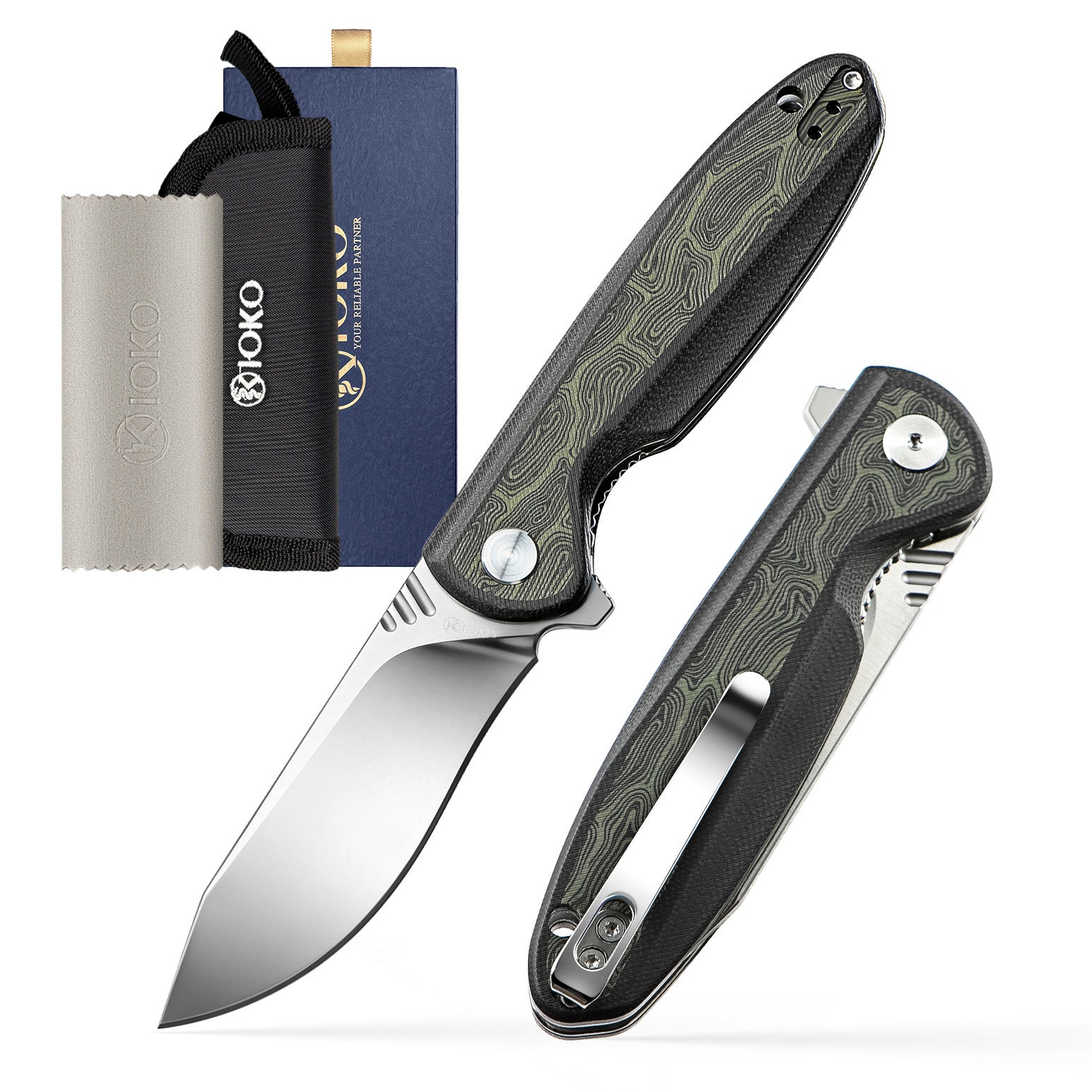 IOKO Pocket Knife Two-Tone G10 Handle, High-Quality D2 Blade