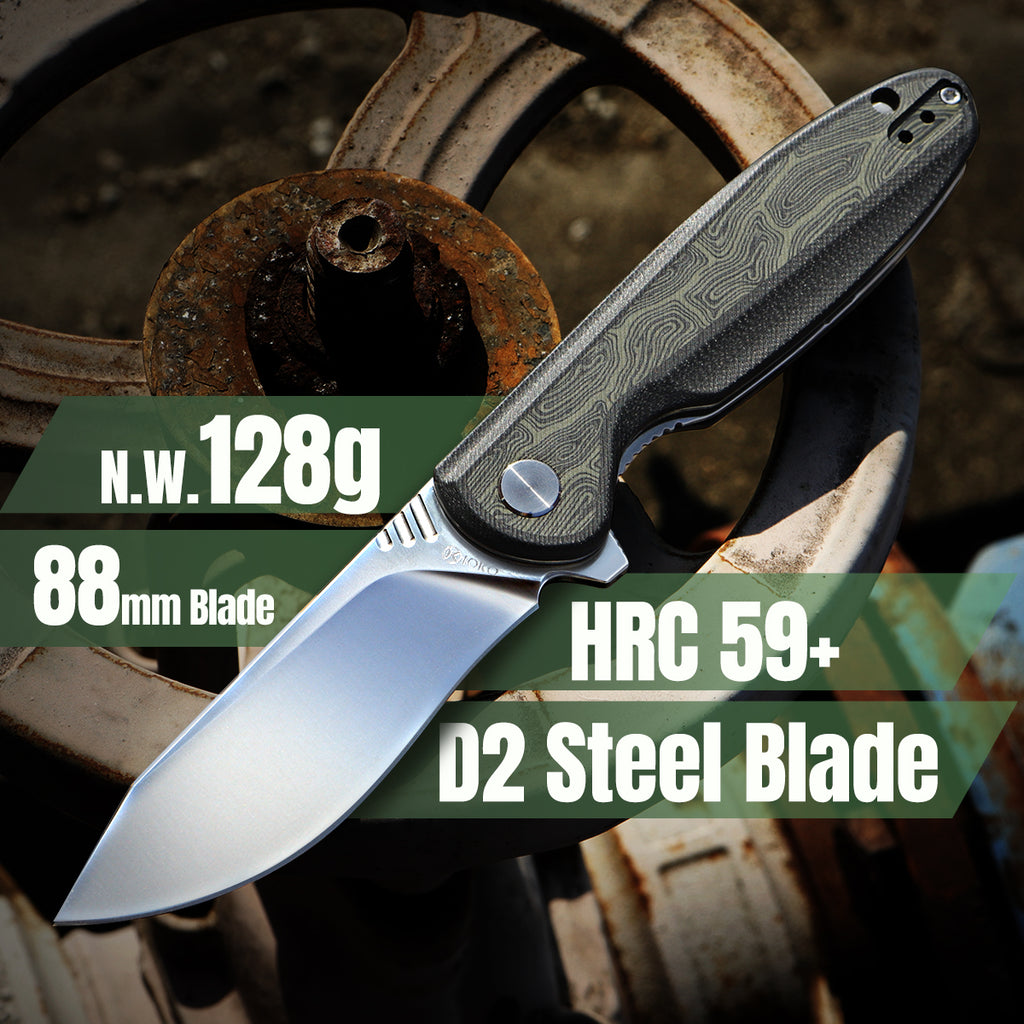 IOKO Pocket Knife Two-Tone G10 Handle, High-Quality D2 Blade