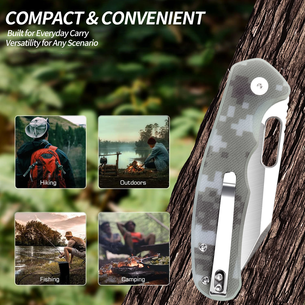 IOKO Pocket Knife G10 Camouflage Handle, D2 Blade