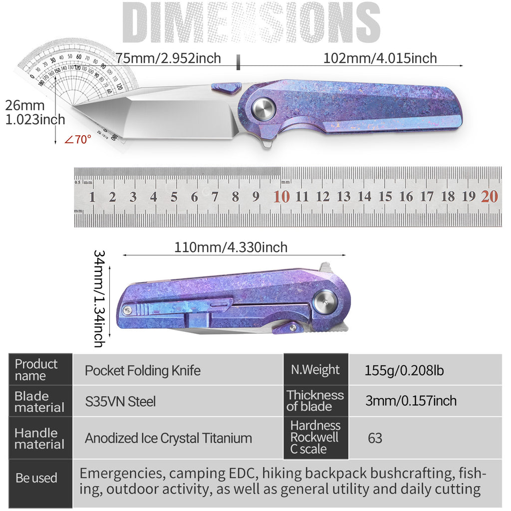IOKO S35VN Titanium Handle Pocket Knife, Urban EDC