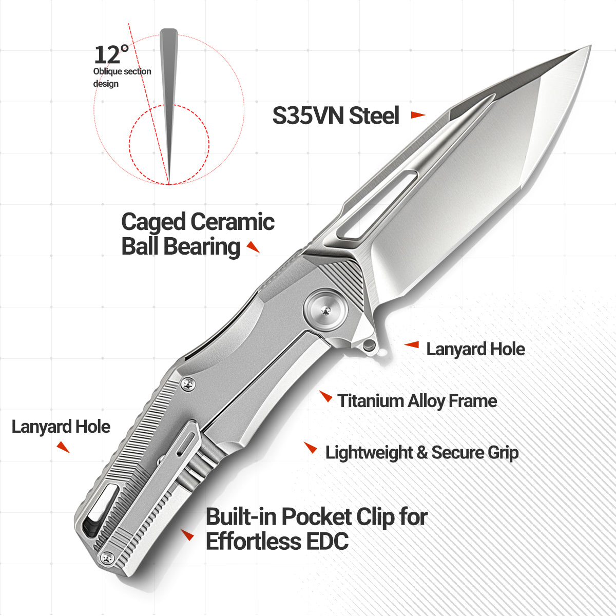 The S35VN pocket knife features a titanium handle inlaid with gold foil and carbon fiber, making it a high-end, practical, and collectible gift.