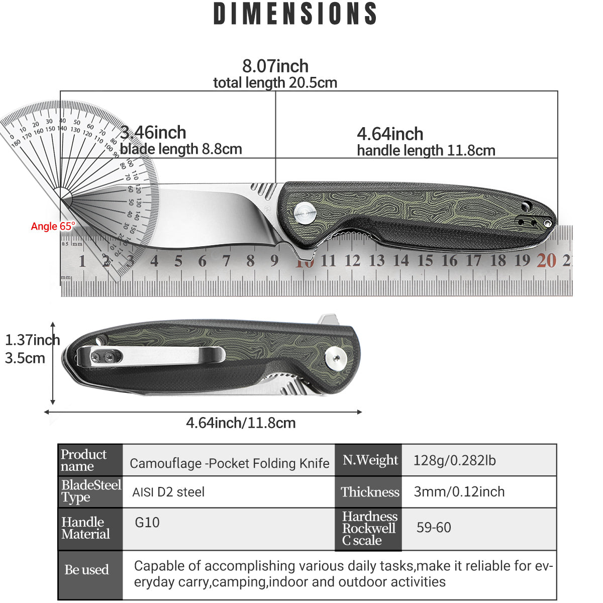 IOKO Pocket Knife Two-Tone G10 Handle, High-Quality D2 Blade
