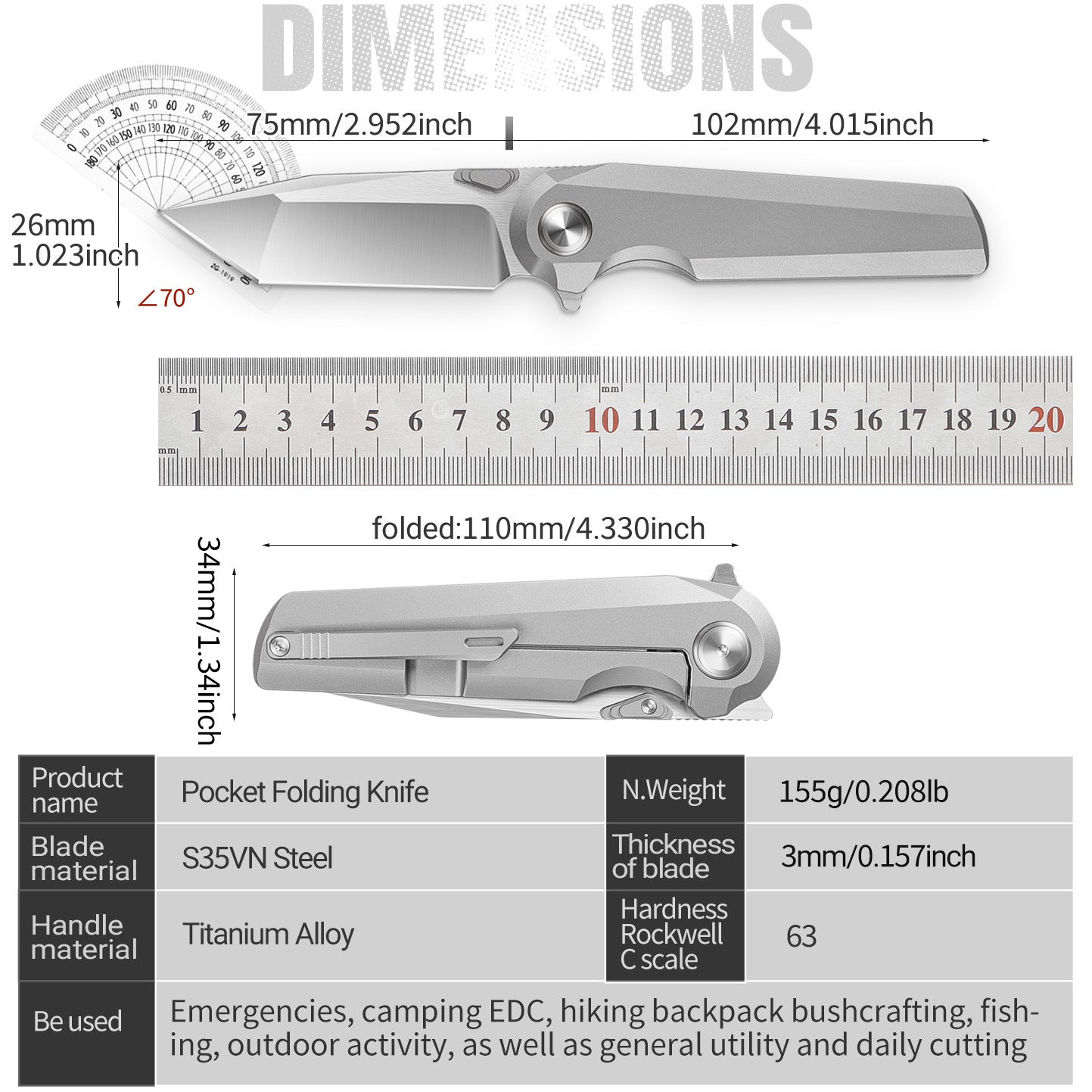 IOKO S35VN Titanium Handle Pocket Knife, Urban EDC