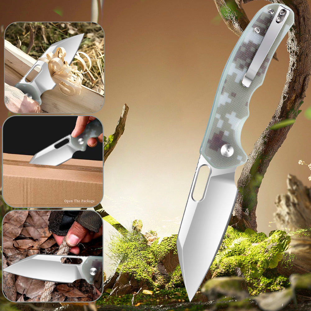 IOKO Pocket Knife G10 Camouflage Handle, D2 Blade