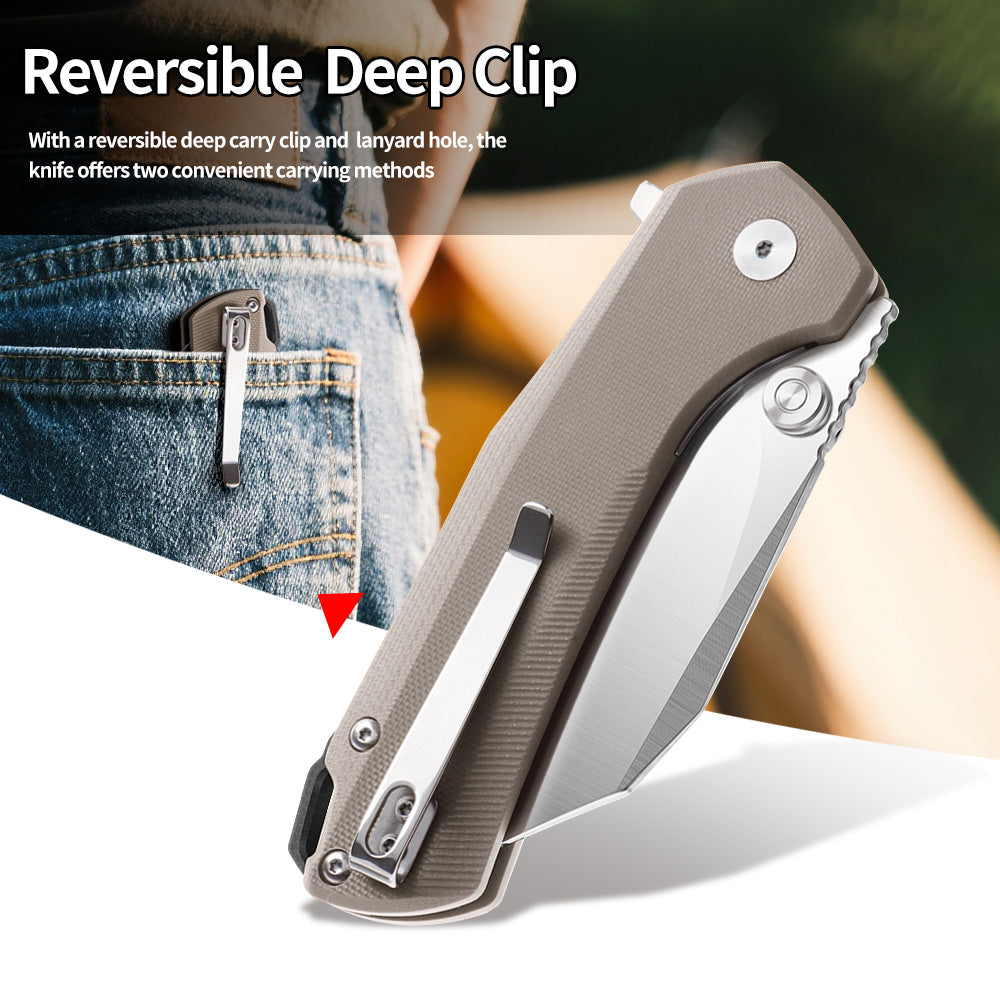 IOKO Outdoor folding knife, camping and hiking tool knife, D2 material G10 handle