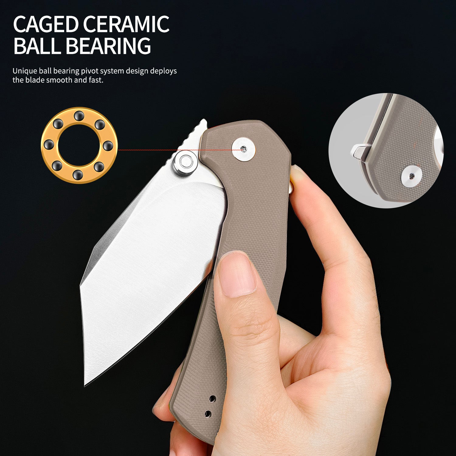 IOKO Outdoor folding knife, camping and hiking tool knife, D2 material G10 handle