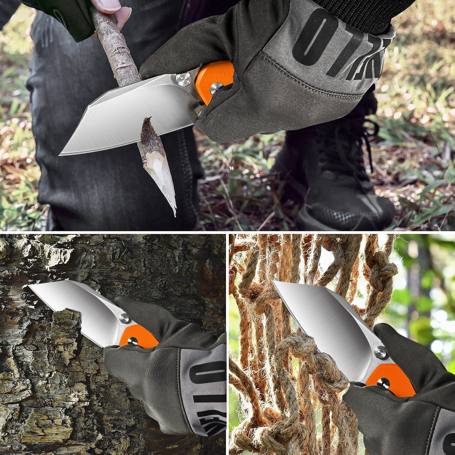 IOKO Outdoor folding knife, camping and hiking tool knife, D2 material G10 handle